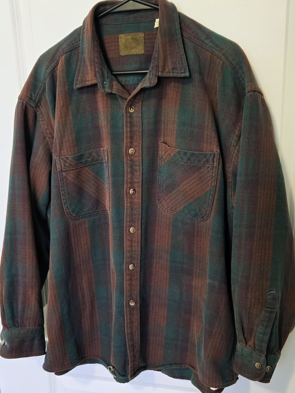 Structure VINTAGE Rustic Plaid Flannel Shirt in Teal and Plum mens Lg. 08/94.